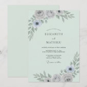 Invitation Mariage Eucalyptus Feuillage Argent Menthe (Devant / Derrière)