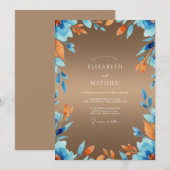 Invitation Mariage Eucalyptus Feuillage Azur Ambre (Devant / Derrière)