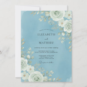 Invitation Mariage Eucalyptus Feuillage Blanc Ciel