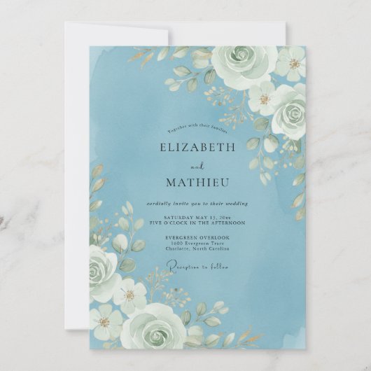 Invitation Mariage Eucalyptus Feuillage Blanc Ciel (Devant)