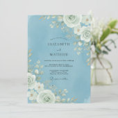 Invitation Mariage Eucalyptus Feuillage Blanc Ciel (Debout devant)