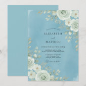 Invitation Mariage Eucalyptus Feuillage Blanc Ciel (Devant / Derrière)