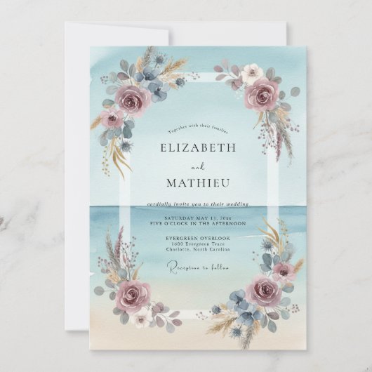 Invitation Mariage Eucalyptus Feuillage Bordeaux Aqua (Devant)