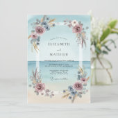 Invitation Mariage Eucalyptus Feuillage Bordeaux Aqua (Debout devant)