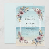 Invitation Mariage Eucalyptus Feuillage Bordeaux Aqua (Devant / Derrière)