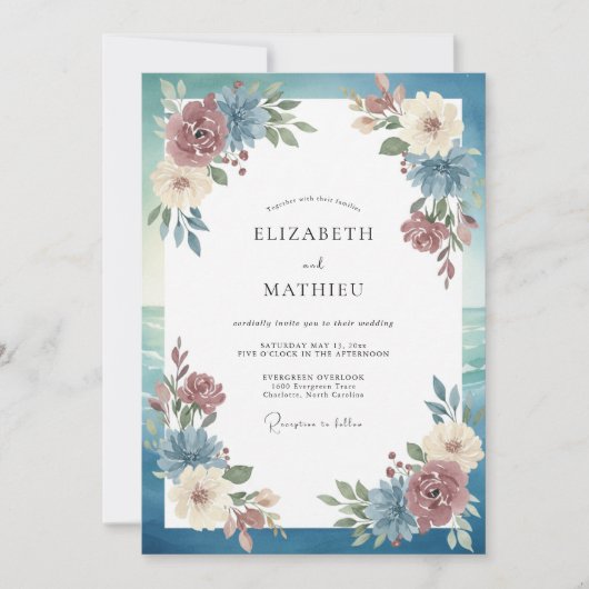 Invitation Mariage Eucalyptus Feuillage Bourgogne Acier (Devant)