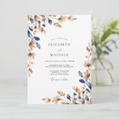 Invitation Mariage Eucalyptus Feuillage Champagne Indigo (Debout devant)