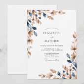 Invitation Mariage Eucalyptus Feuillage Champagne Indigo (Devant / Derrière)