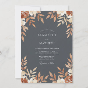 Invitation Mariage Eucalyptus Feuillage Charbon de Bois Rouil