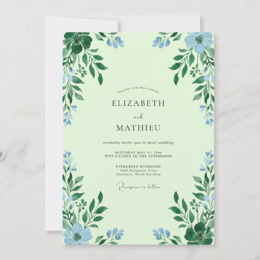 Invitation Mariage Eucalyptus Feuillage Ciel Menthe (Devant)