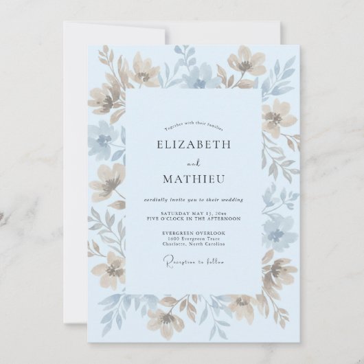 Invitation Mariage Eucalyptus Feuillage Crème Azur (Devant)