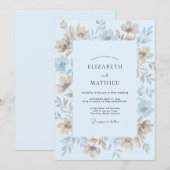Invitation Mariage Eucalyptus Feuillage Crème Azur (Devant / Derrière)