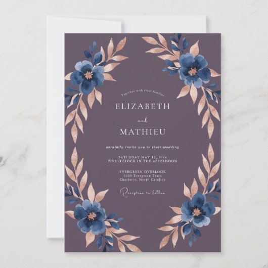 Invitation Mariage Eucalyptus Feuillage Cuivre Améthyste (Devant)