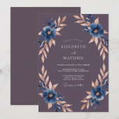 Invitation Mariage Eucalyptus Feuillage Cuivre Améthyste (Devant / Derrière)
