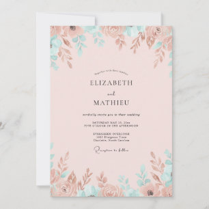 Invitation Mariage Eucalyptus Feuillage Cuivre Champagne