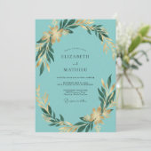 Invitation Mariage Eucalyptus Feuillage Doré Aqua (Debout devant)