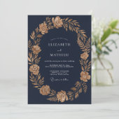 Invitation Mariage Eucalyptus Feuillage Doré de Minuit (Debout devant)