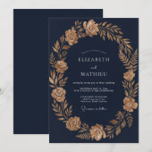 Invitation Mariage Eucalyptus Feuillage Doré de Minuit (Devant / Derrière)