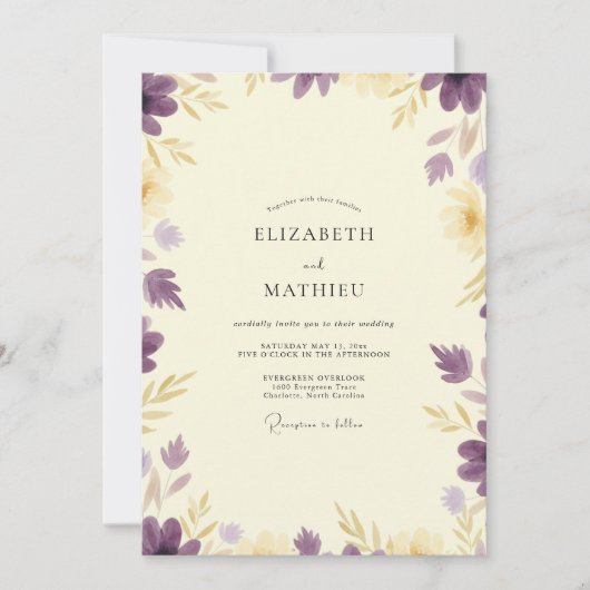 Invitation Mariage Eucalyptus Feuillage Doré Lavande (Devant)