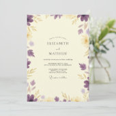 Invitation Mariage Eucalyptus Feuillage Doré Lavande (Debout devant)