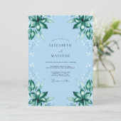 Invitation Mariage Eucalyptus Feuillage Émeraude Azur (Debout devant)
