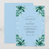 Invitation Mariage Eucalyptus Feuillage Émeraude Azur (Devant / Derrière)