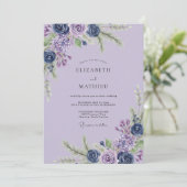 Invitation Mariage Eucalyptus Feuillage Indigo Améthyste (Debout devant)