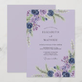 Invitation Mariage Eucalyptus Feuillage Indigo Améthyste (Devant / Derrière)