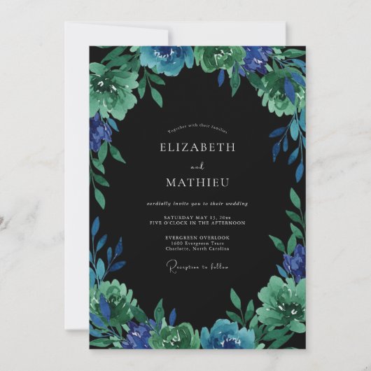 Invitation Mariage Eucalyptus Feuillage Indigo Jade (Devant)