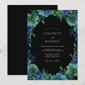 Invitation Mariage Eucalyptus Feuillage Indigo Jade (Devant / Derrière)