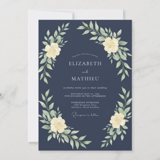 Invitation Mariage Eucalyptus Feuillage Indigo Minuit (Devant)