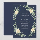 Invitation Mariage Eucalyptus Feuillage Indigo Minuit (Devant / Derrière)