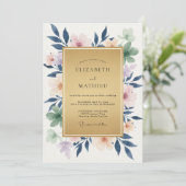 Invitation Mariage Eucalyptus Feuillage Indigo Pêche (Debout devant)