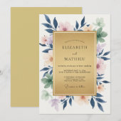 Invitation Mariage Eucalyptus Feuillage Indigo Pêche (Devant / Derrière)
