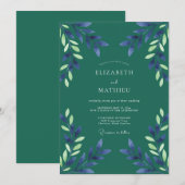 Invitation Mariage Eucalyptus Feuillage Indigo Sarcelle (Devant / Derrière)
