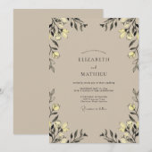 Invitation Mariage Eucalyptus Feuillage Jaune Beige (Devant / Derrière)