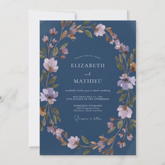 Invitation Mariage Eucalyptus Feuillage Lilas Acier (Devant)