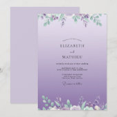 Invitation Mariage Eucalyptus Feuillage Lilas Lavande (Devant / Derrière)