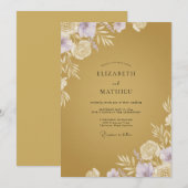 Invitation Mariage Eucalyptus Feuillage Lilas Or Moutarde (Devant / Derrière)
