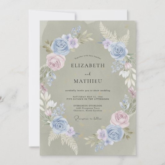 Invitation Mariage Eucalyptus Feuillage Lilas Pervenche (Devant)