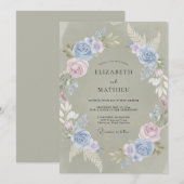 Invitation Mariage Eucalyptus Feuillage Lilas Pervenche (Devant / Derrière)