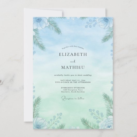 Invitation Mariage Eucalyptus Feuillage Menthe Céleste (Devant)