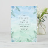 Invitation Mariage Eucalyptus Feuillage Menthe Céleste (Debout devant)