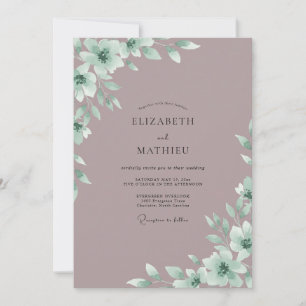 Invitation Mariage Eucalyptus Feuillage Menthe Rose Antique