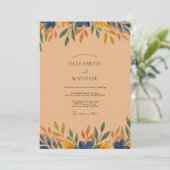 Invitation Mariage Eucalyptus Feuillage Ocres Navy (Debout devant)