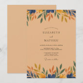 Invitation Mariage Eucalyptus Feuillage Ocres Navy (Devant / Derrière)