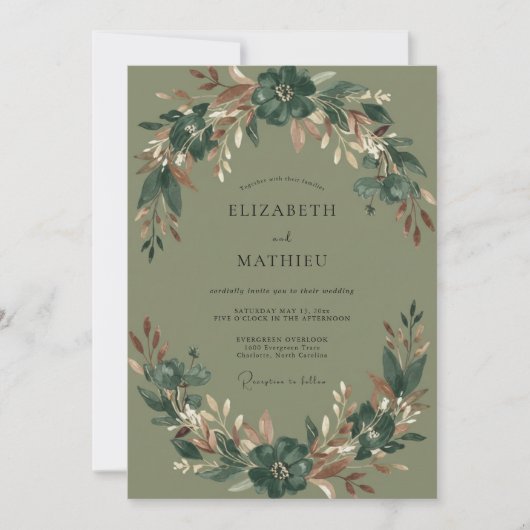 Invitation Mariage Eucalyptus Feuillage Olive Cuivre (Devant)