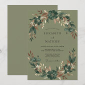 Invitation Mariage Eucalyptus Feuillage Olive Cuivre (Devant / Derrière)