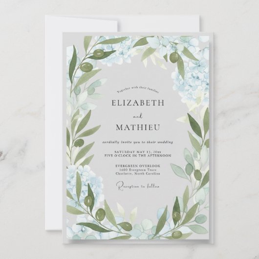 Invitation Mariage Eucalyptus Feuillage Olive Glacée (Devant)