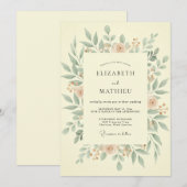 Invitation Mariage Eucalyptus Feuillage Olive Pêche (Devant / Derrière)
